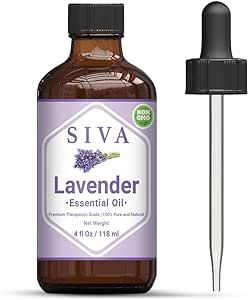 Siva Lavender Essential Oil 4 Fl Oz with Glass Dropper – 100% Pure, Natural, Undiluted & Therapeutic Grade, Amazing for Skin & Hair Care, Diffuser, Aromatherapy, Massage, DIY Soaps & Candles