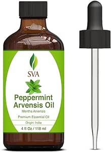 SVA Peppermint Arvensis Essential Oil 4 oz (118 ml) Premium Essential Oil with Dropper for Diffuser, Aromatherapy, Hair Care, Skin Massage, Candle and Soap Making