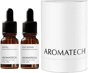 AromaTech Santal & Love Affair Set | Aroma Diffuser Essential Oils Blend of Santal Cardamom, Papyrus, Musk | Love Affair Jasmin, Saffron, Cedar, Ambergris - 10 Milliliter