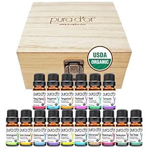 PURA D'OR Organic Essential Oils Set of 16 10ml Sweet16 Wood Box Gift Set, 100% Pure Therapeutic Grade Aromatherapy for Home Diffusers (Lavender, Tea Tree, Eucalyptus, Lemon, Cedarwood, Ylang Ylang)