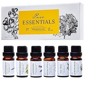 Essential Oils by Pure Essentials 100% Pure Oils kit- Top 6 Aromatherapy Oils Gift Set-6 Pack, 10ML(Eucalyptus, Lavender, Lemon Grass, Orange, Peppermint, Tea Tree)