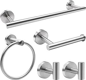 5/10/20pcs Bathroom Hardware Set, Matte Black/Brushed Nickel/Brushed Gold Bath Hardware Set, Including 16" Hand Towel Bars, Toilet Paper Holders, Towel Rings, Robe Towel Hooks (5pcs, Brushed Nickel)