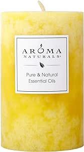 Aroma Naturals Essential Oil Orange and Lemongrass Scented Pillar Candle, Ambiance, 2.5 inch x 4 inch, Yellow