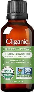 Cliganic USDA Organic Lemongrass Essential Oil, 1oz - 100% Pure Natural Undiluted, for Aromatherapy Diffuser | Non-GMO Verified