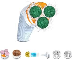 Skadu 6-1 Waterproof, Cordless, Electric Spin Scrubber for Cleaning Bathroom, Kitchen Accessories, Floors, and Tiles - 6 Replaceable Brush Heads - Power Scrubber Brush Machine - 2 Years Warranty