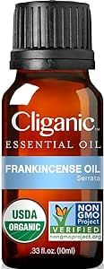 Cliganic USDA Organic Frankincense Essential Oil - Boswellia Serrata, 100% Pure Natural Undiluted, for Aromatherapy | Non-GMO Verified