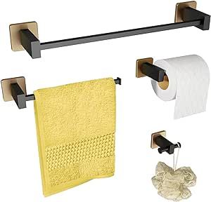 Towel Racks for Bathroom 4-Pieces Matte Black and Brushed Gold Towel Bar,Hand Towel Rack,Toilet Paper Holder,Towel Hook,Stainless Steel Wall Mounted Bathroom Hardware Accessories SetTAPMEE