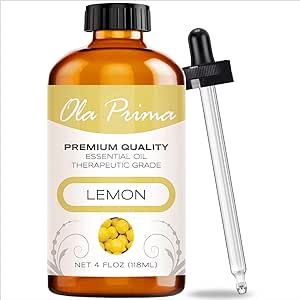 Ola Prima Lemon Essential Oil - Therapeutic Grade for Aromatherapy, Diffuser, Skin, Hair, Cleaning, Dropper - 4 fl oz