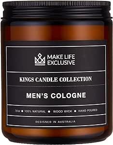 Scented Candles for Men | Men's Cologne, Amber Sandalwood Scent | Wood Wick, Long Lasting, Masculine Scents | Natural Soy Jar Candle for Home, Mancave & Bacehlor Pad | The Perfect Mens Gift