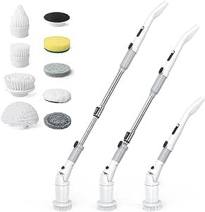 DAICEL Power Scrubber, Shower Scrubber for Cleaning with Long Handle, Cordless Househeld Cleaning Brush with 8 Replacement Brushes, Smart Spin Scrubber Brush for Bathroom, Bathtub, Floor, Tile, Window