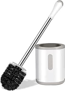 Toilet Brush and Holder, Compact Size Toilet Bowl Brush with Stainless Steel Handle, Small Size Plastic Holder Easy to Hide, Space Saving for Storage, Drip-Proof, Easy to Assemble, Deep Cleaning