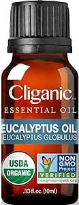 Cliganic USDA Organic Eucalyptus Essential Oil, 100% Pure | Natural Aromatherapy Oil for Diffuser Steam Distilled | Non-GMO Verified