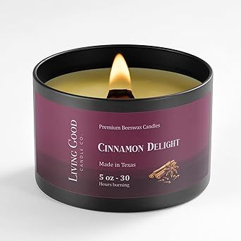 Cinnamon Delight Pure Beeswax Fall Candle Tin – 30+ Hours Long Burning Classically Designed Scented Candles for Home Decor and Aromatherapy to Stress & Anxiety Relief with Natural Fragrance 5 oz