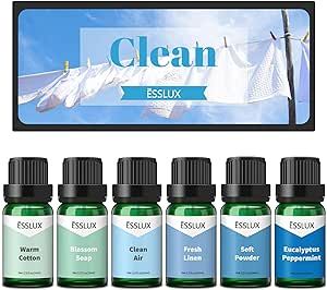 Fragrance Oil, ESSLUX Clean Set of Scented Oils, Essential Oils for Diffuser for Home, Premium Soap & Candle Making Scents, Aromatherapy Oils Gift Set - Clean Air, Fresh Linen, Warm Cotton and More