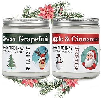 Christmas Gifts for Women Apple Cinnamon & Sweet Grapefruit Christmas Scented Candles Long Lasting Soy Aromatherapy Candle Xmas Gifts Stocking Stuffers for Friends Family Mom Coworker