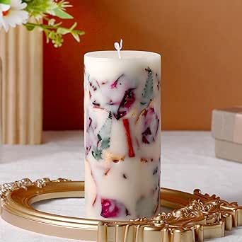 MTLEE Spicy Apple Scented Candle Fall Pillar Candle with Dried Flowers Autumn Natural Soy Wax Candle 55 Hours Burning Handmade Candle Dried Flower Candle Christmas Candle Gift for Friends Mom Teacher