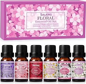 SALKING Floral Essential Oils Set, Premium Pure and Natural Essential?Oils, Fragrance Oil Scented Oils for Oil Diffusers 6 x 10 ML - Lavender, Rose, Jasmine, Cherry Blossom, Gardenia, Chamomile