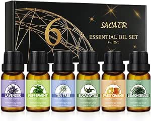 Essential Oil Set - Essential Oils - Pure Essential Oils - Perfect for Diffuser, Aromatherapy, Massage, Skin, Hair Care & Fragrance, Soap, Candle Bath Bombs Making, 6x10ml(0.33fl.oz)