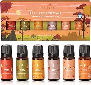 Folkulture Fall Essential Oils Set for Diffusers for Home, Set of 6 Fragrance Oils or Aromatherapy Oils, Diffuser Oil Scents - Pumpkin Spice, Apple, Sweet Caramel, Vanilla, Spiced Chai (Fall)