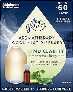 Glade Aromatherapy Diffuser & Essential Oil, Air Freshener for Home, Find Clarity Scent with Notes of Bergamot & Lemongrass, 0.56 Fl Oz