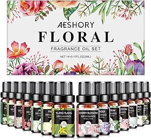 Floral Essential Oils Set - Fragrance Oil for Diffusers, Candle Making - Lavender, Geranium, Rose, Jasmine, Gardenia, ylang-ylang Aromatherapy Oils (5ml)