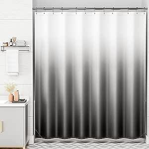 AmazerBath Shower Curtain Sets, Cloth Ombre Black Shower Curtain with 12 Shower Curtain Hooks, Washable Fabric Black and White Shower Curtain, Rustic Farmhouse Bathroom Shower Curtain, 72x72 Inches