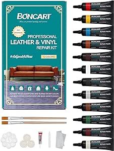 BONCART Vinyl and Leather Repair Kit for Furniture/Sofa/Purse/Car Seat/Couch - Scuffs, Scratches, Restore Any Material, Bonded, Italian, Leather, Genuine Leather