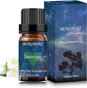 BURIBURI Jasmine Essential Oil, 100% Pure, Undiluted, Natural, Organic Aromatherapy Jasmine Oils 10ML for Massage, Diffuser, Soap Making Candle Making