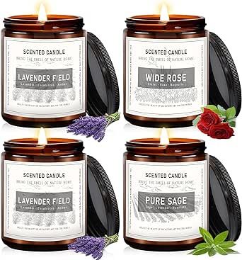 Candles for Home Scented, Candles Set for Women, 28 oz 200 Hour Long Lasting Aromatherapy Amber Jar Candles for Women, Valentine, Mother's Day Anniversary Present