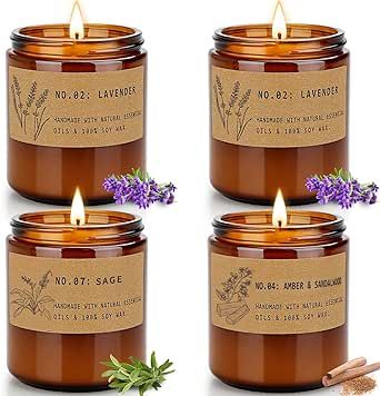 Aromatherapy Candles for Home Scented, Candle Gift Set for Stress Relief | Meditation | Yoga | SPA | Relaxing, Amber Jar Candles for Women, Birthday, Valentine, Anniversary, 7.1 oz - Pack of 4