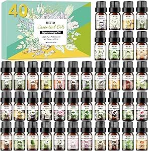 Mieztay Essential Oils Set - 40 Pcs Premium Essential Oil Kit for Candle Making, Diffusers, Massages, Aromatherapy, Skin Care - Lavender, Eucalyptus, Peppermint, Tea Tree, Sandalwood Aromatherapy Oils