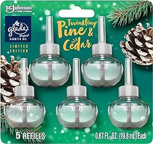 Glade PlugIns Refills Air Freshener, Scented and Essential Oils for Home and Bathroom, Twinkling Pine & Cedar, 3.35 Fl Oz, 5 Count