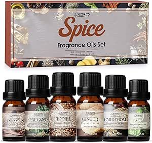 Salubrito Spice Fragrance Oils, Essential Oils for Diffuser, Candle & Soap Making Scents, Spice Aromatherapy Oil Gift Set, Cinnamon, Oregano, Ginger, Basil, Cardamom, Fennel (Spice)