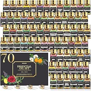 70 Pcs Essential Oil Set -100% Natural Essential Oils-Perfect for Diffuser, Humidifier, Aromatherapy, Massage,Soap, Candle Bath Bombs Making, 70 * 5ML(0.17oz)