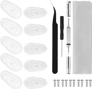 Eyeglass Repair Kit with Glasses Screws - Contains Precision Screwdriver kit and Nose Pads, Cleaning Cloth, Tweezers, Complete Glasses Repair Kit