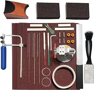 DIY Acoustic Guitar Bone Bridge Saddle Nut Tool Set, Includes Guitar Nut Slotting Files, Guitar Neck Rest, Sanding Block, Sandpaper, Vise, Cleaner Brush, Perfect for Guitar Players, Enthusiasts